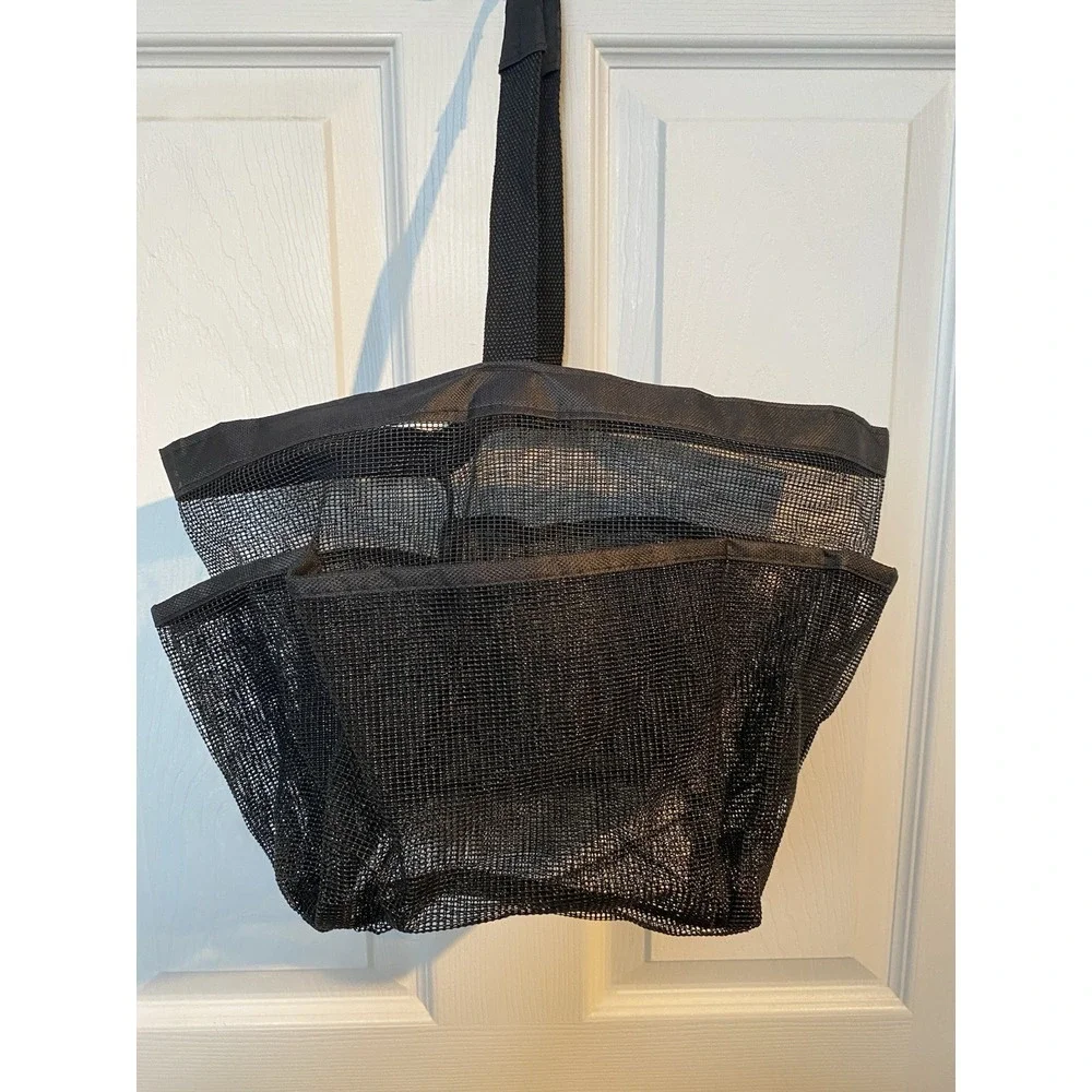 Heavy Duty Mesh Shower Caddy Hanging Organizer Dorm,Gym, 7 Pockets,Handle, Black